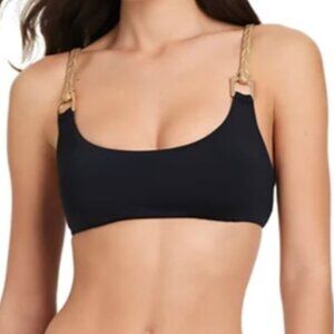 Red Carter Deep Scoop-Neck Braid-Strap Bikini Top